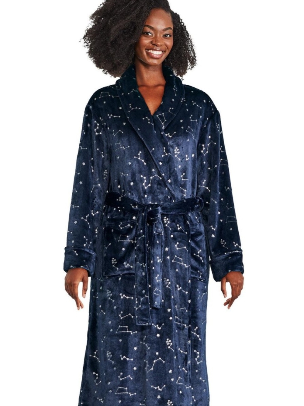 Women's Navy Star-Print Plush Robe - Picture 2 of 3